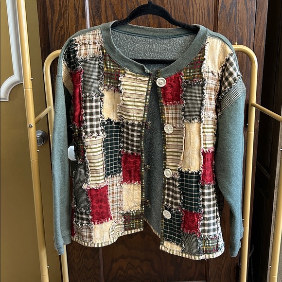 Sweaters - Vintage handmade Patchwork Quilted Button Cardigan - 23 inches pit to pit.